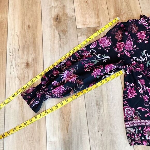 I.N.C. Long Sleeve Sheer Floral Blouse Black/Cranberry Size XL - Picture 5 of 10